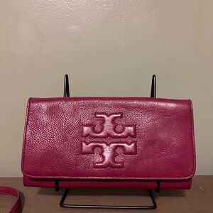 Tory Burch Maroon Leather Clutch